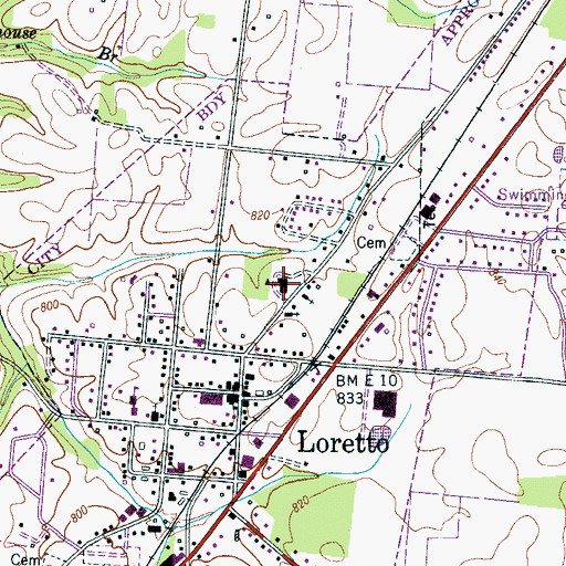 Topographic Map of Loretto Elementary School, TN