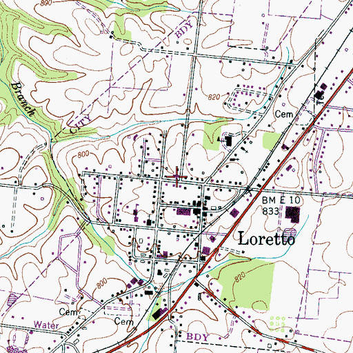 Topographic Map of Loretto United Methodist Church, TN