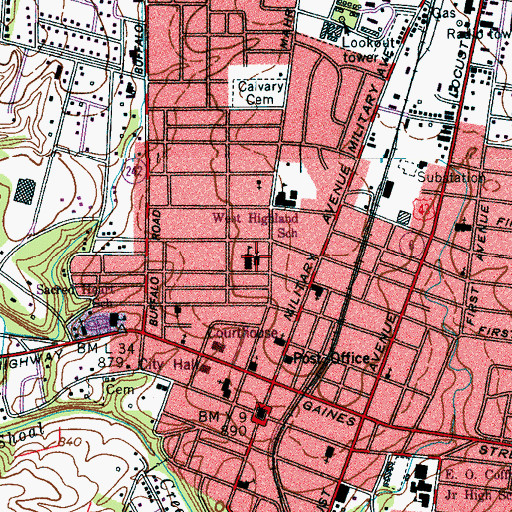 Topographic Map of Sacred Heart Catholic Church, TN