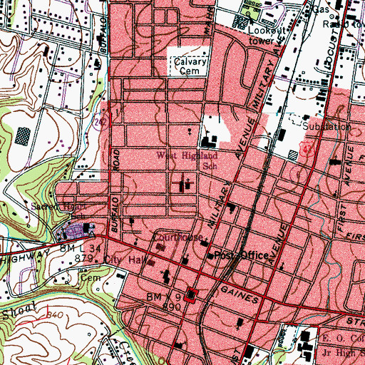 Topographic Map of Sacred Heart Parochial School, TN