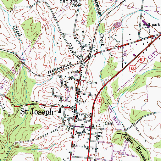 Topographic Map of Saint Joseph City Hall, TN
