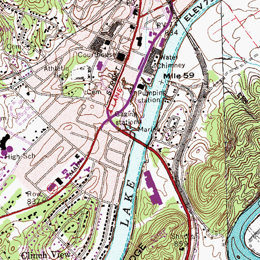 Topographic Map of Clinton Marina, TN