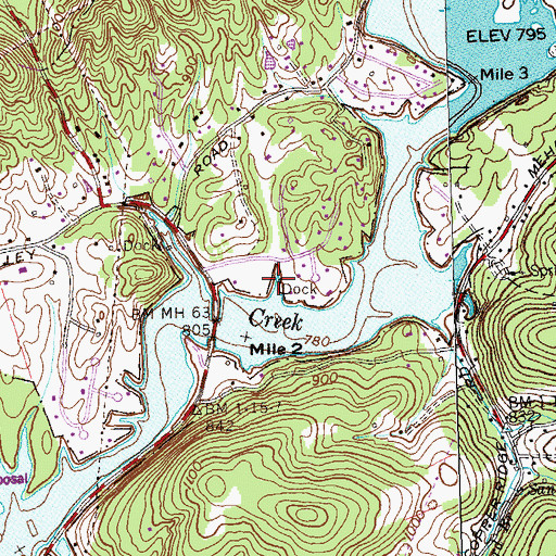 Topographic Map of Metcalf Dock, TN