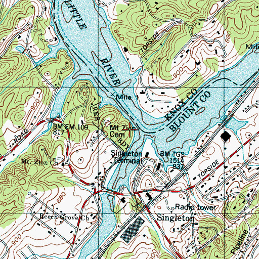 Topographic Map of Knoxville Council Girl Scout Camp, TN