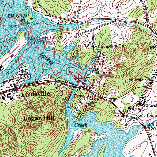 Topographic Map of Louisville Dock, TN