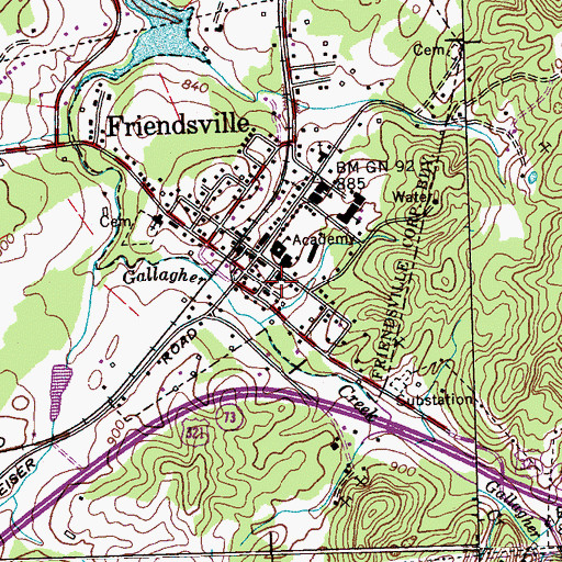 Topographic Map of Friendsville Church, TN