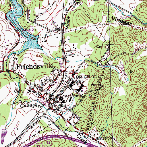 Topographic Map of Friendsville Church, TN