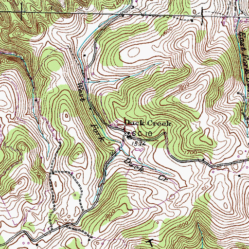 Topographic Map of Duck Creek School (historical), TN