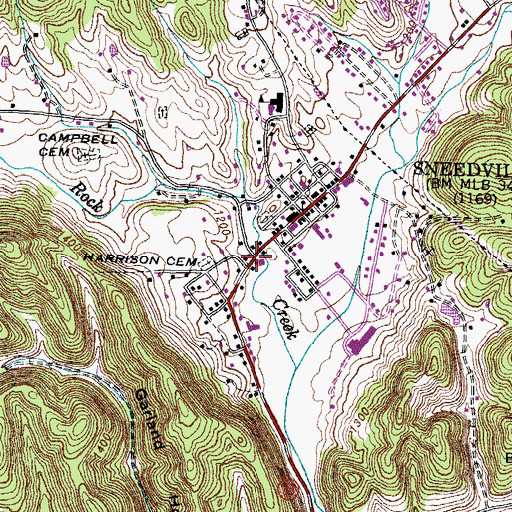 Topographic Map of Hancock County Hospital (historical), TN