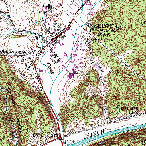Topographic Map of Hancock High School, TN