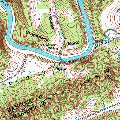 Topographic Map of Papaw Ferry (historical), TN