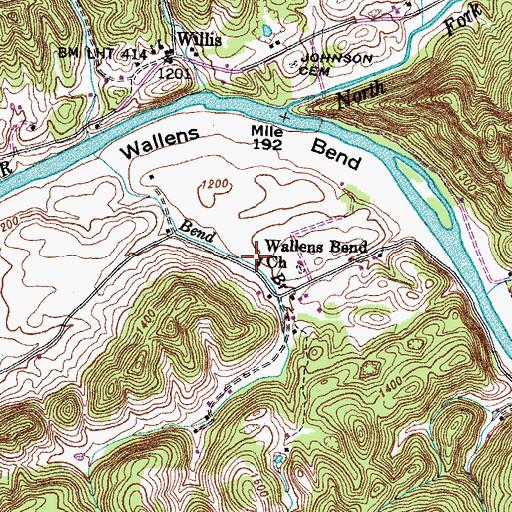 Topographic Map of Wallens Bend School (historical), TN
