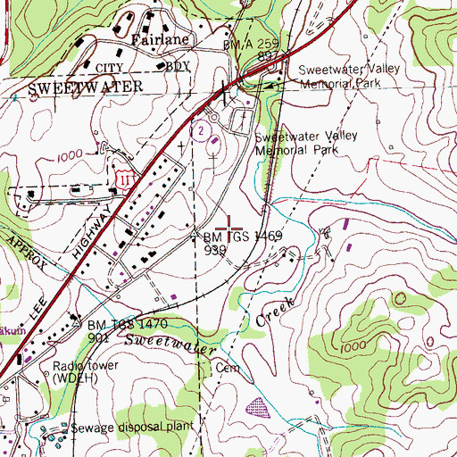 Topographic Map of Sweetwater Industrial Park, TN