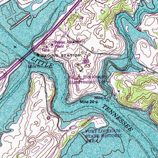 Topographic Map of Tellico Blockhouse State Historic Site, TN