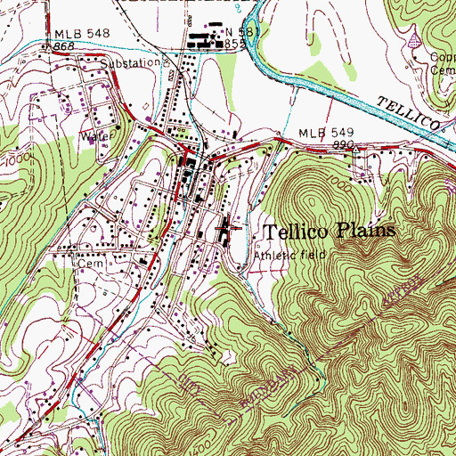 Topographic Map of Tellico Plains Elementary School, TN