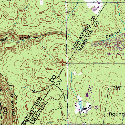 Topographic Map of Baggett and Pickett Mines, TN