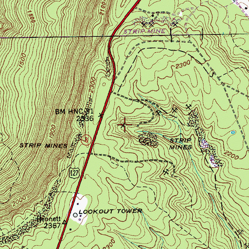 Topographic Map of Lane Number 1 Mine, TN