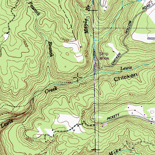 Topographic Map of Lewis Barker Mine, TN