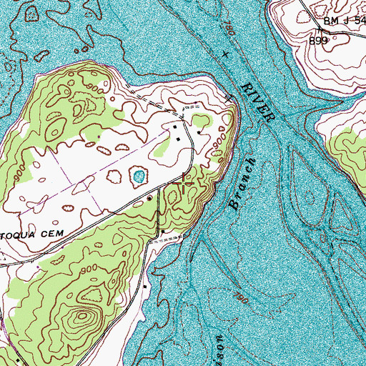 Topographic Map of Toqua Cemetery, TN