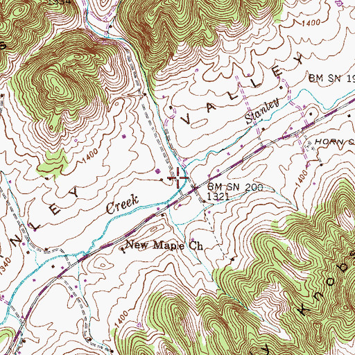 Topographic Map of Aunt (historical), TN