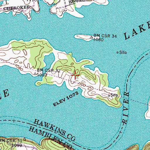 Topographic Map of Berrys Island Ecological Study Area, TN