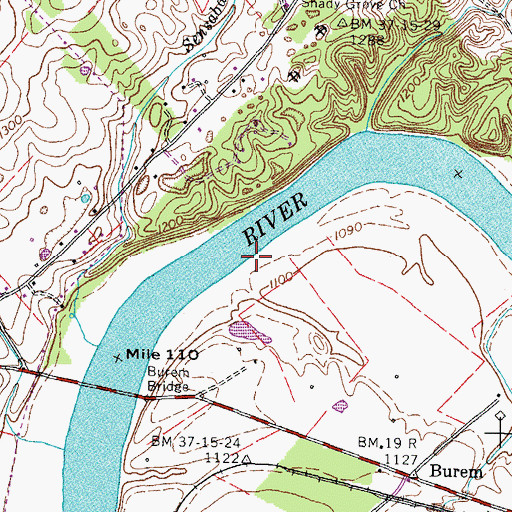 Topographic Map of Bussels Bend, TN