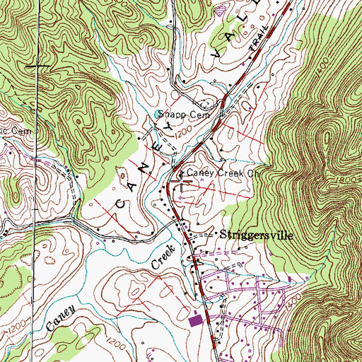 Topographic Map of Caney Creek School (historical), TN