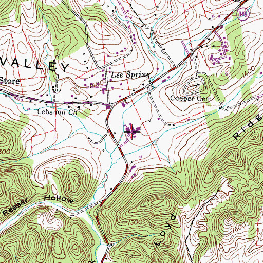 Topographic Map of Carters Valley School, TN