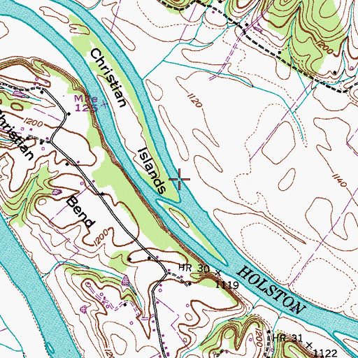 Topographic Map of Christians Ford, TN