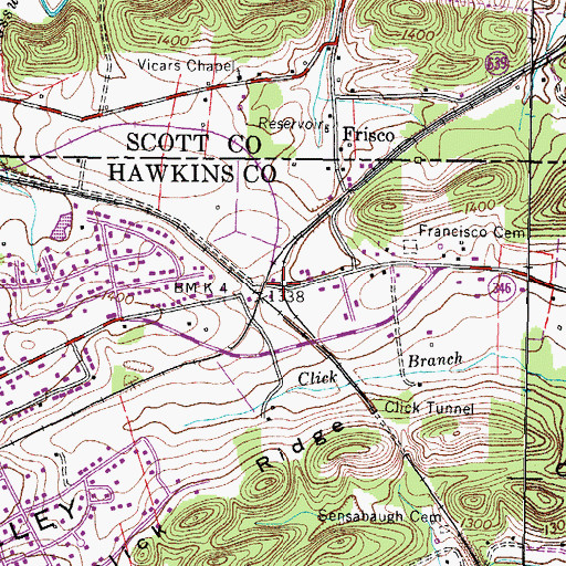 Topographic Map of Frisco, TN