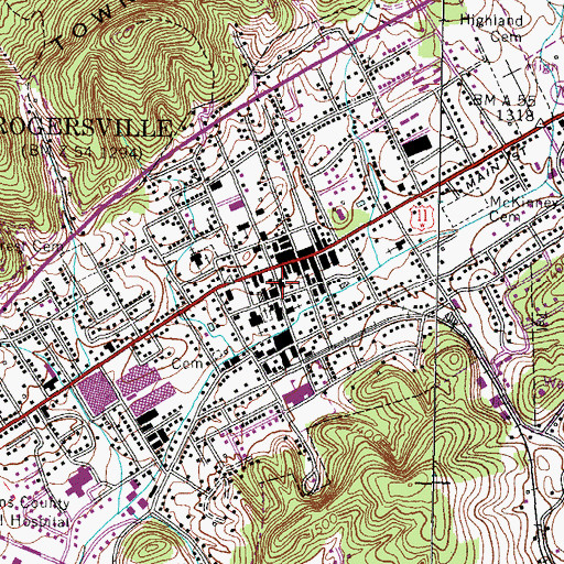 Topographic Map of Hawkins County Courthouse, TN