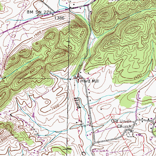 Topographic Map of Hord Mill, TN