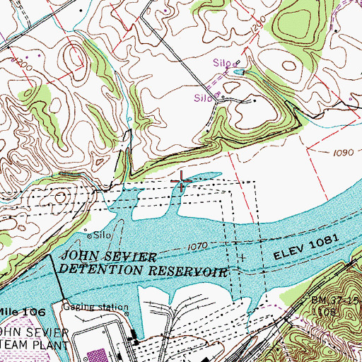 Topographic Map of John Sevier State Waterfowl Refuge, TN