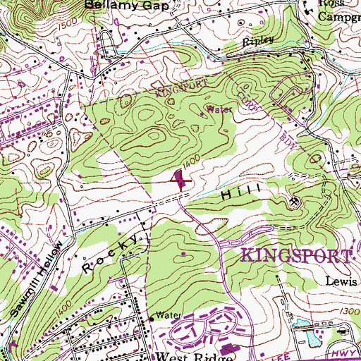 Topographic Map of Kingsport University Center, TN