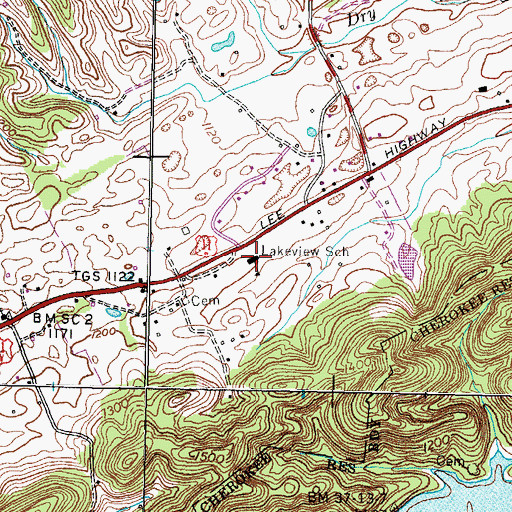 Topographic Map of Lakeview School, TN