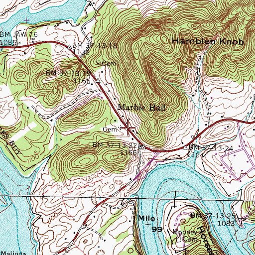 Topographic Map of Marble Hall School (historical), TN