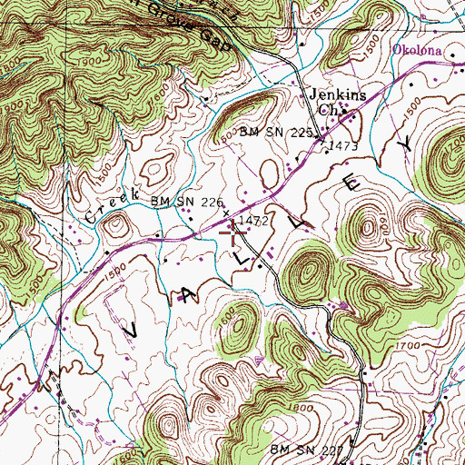 Topographic Map of Opossum (historical), TN