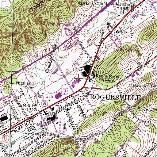 Topographic Map of Parkview Shopping Center, TN