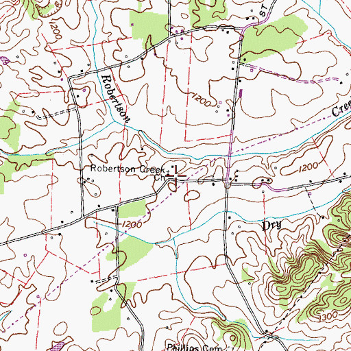 Topographic Map of Robertson Creek School (historical), TN