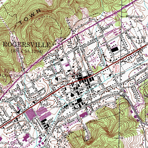 Topographic Map of Rogersville City Hall, TN