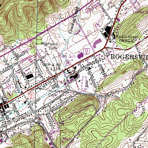 Topographic Map of Rogersville Middle School, TN