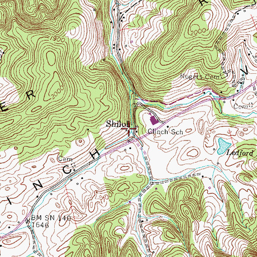 Topographic Map of Shiloh Church, TN