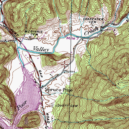 Topographic Map of Spruce Pine School (historical), TN