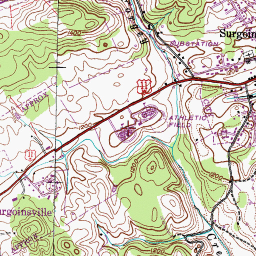 Topographic Map of Surgoinsville Elementary School, TN