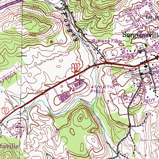 Topographic Map of Surgoinsville Middle School, TN