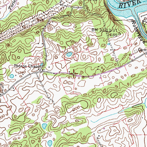 Topographic Map of Thorps Church (historical), TN