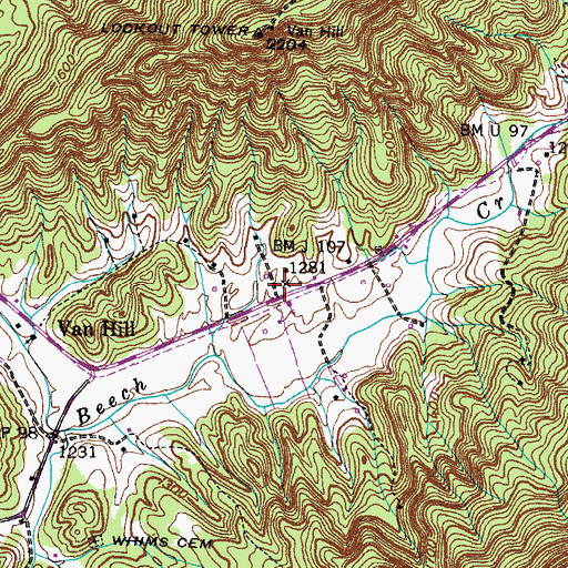 Topographic Map of Van Hill School (historical), TN