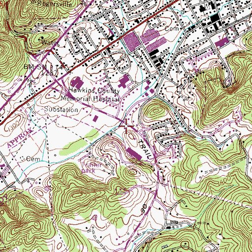 Topographic Map of Village Plaza Shopping Center, TN