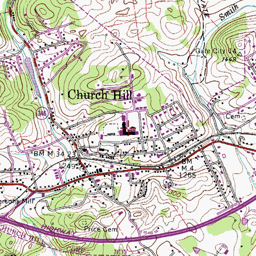 Topographic Map of Volunteer High School, TN
