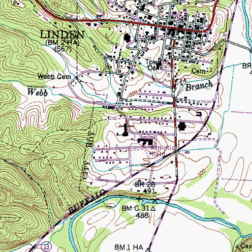 Topographic Map of Linden Elementary School, TN